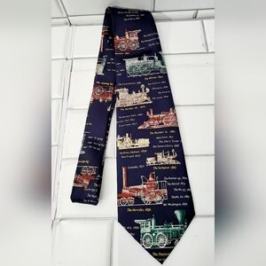 Alynn neckwear american historical locomotives mens 100% silk necktie color navy